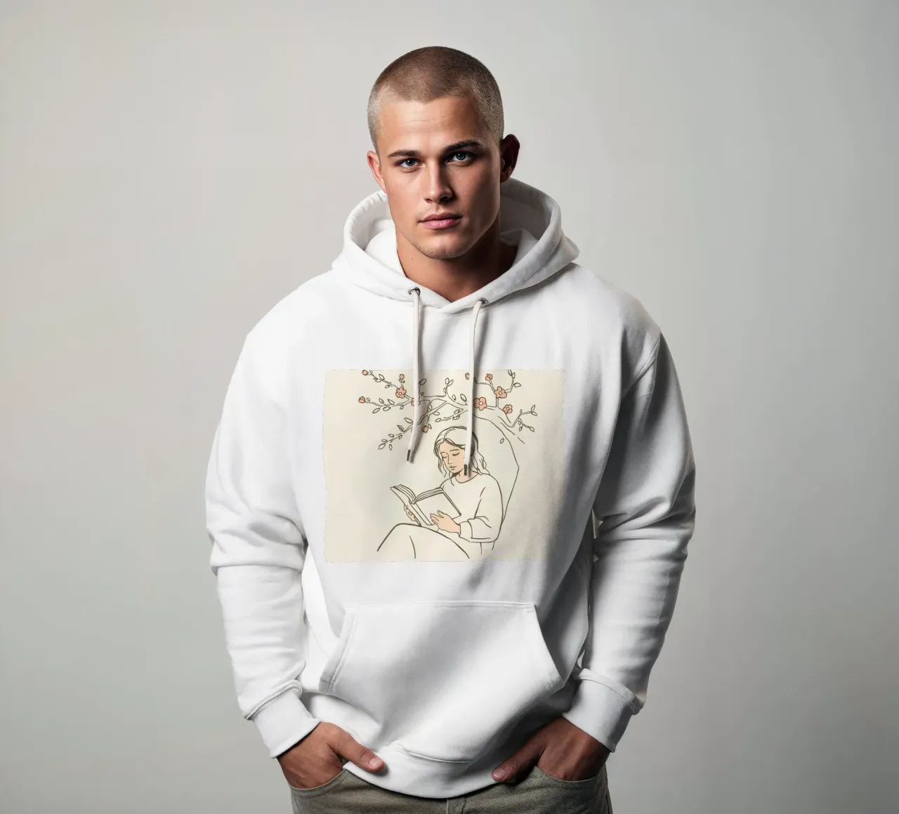 Leggere un libro sotto un albero in fiore in una tranquilla zona all'aperto felpa con cappuccio da DesignDoodle