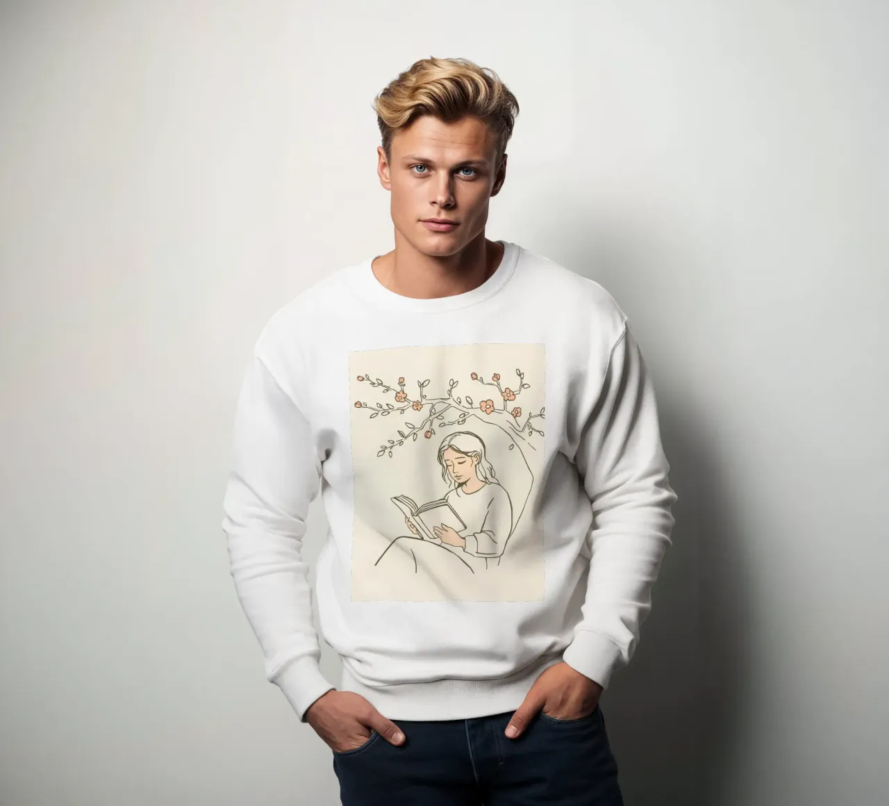 Leggere un libro sotto un albero in fiore in una tranquilla zona all'aperto felpa da DesignDoodle