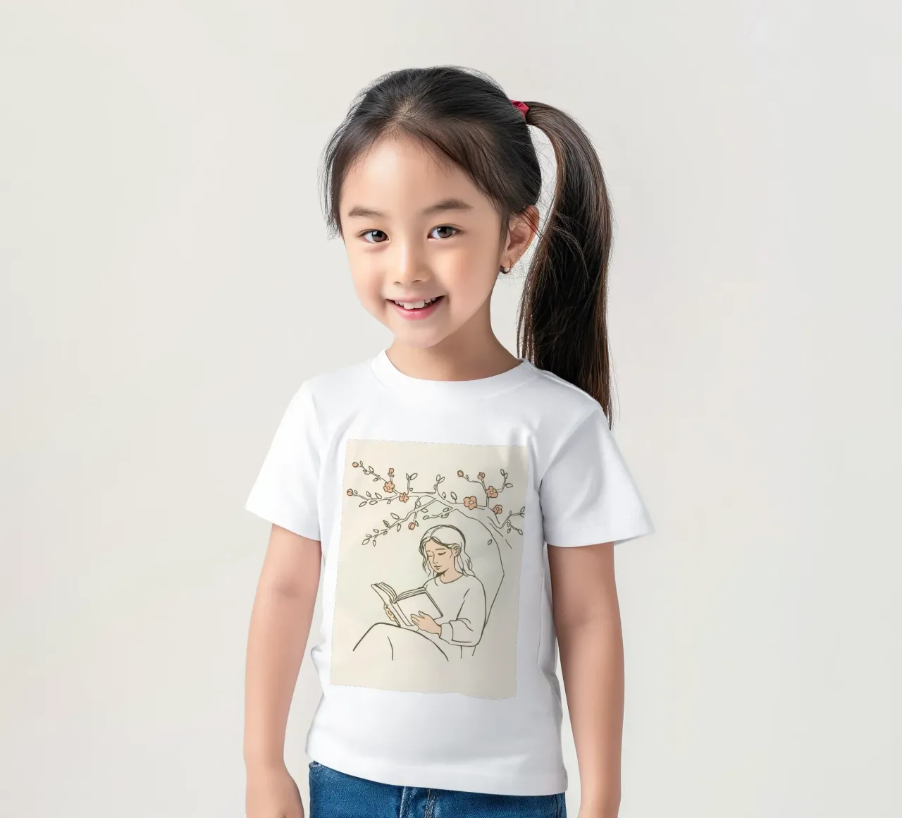 Leggere un libro sotto un albero in fiore in una tranquilla zona all'aperto t-shirt bambini da DesignDoodle