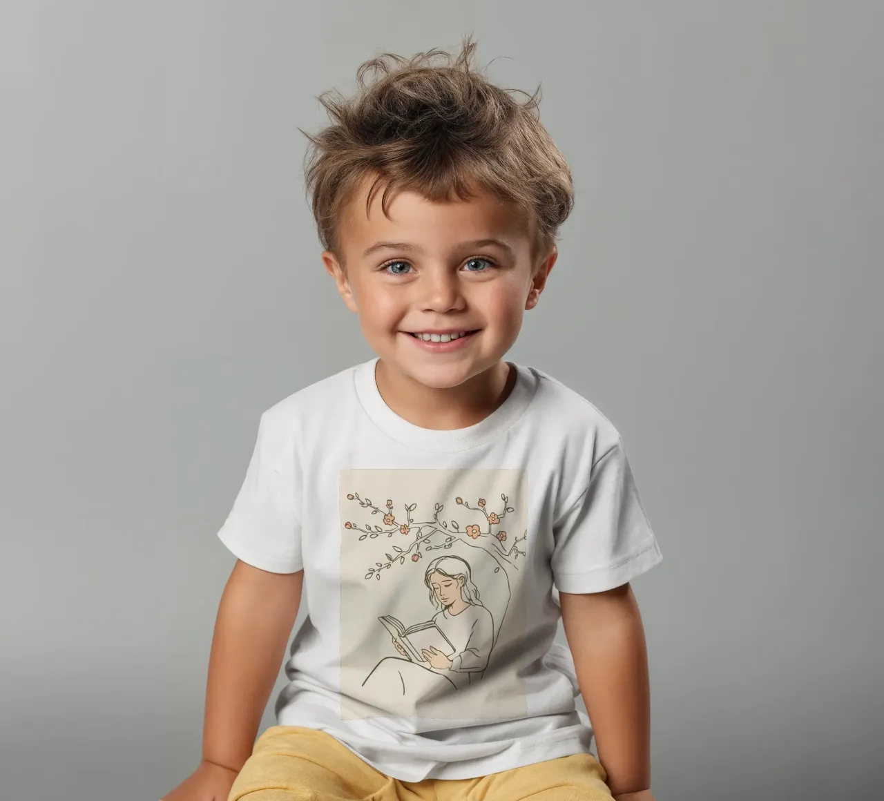 Leggere un libro sotto un albero in fiore in una tranquilla zona all'aperto t-shirt bambini da DesignDoodle