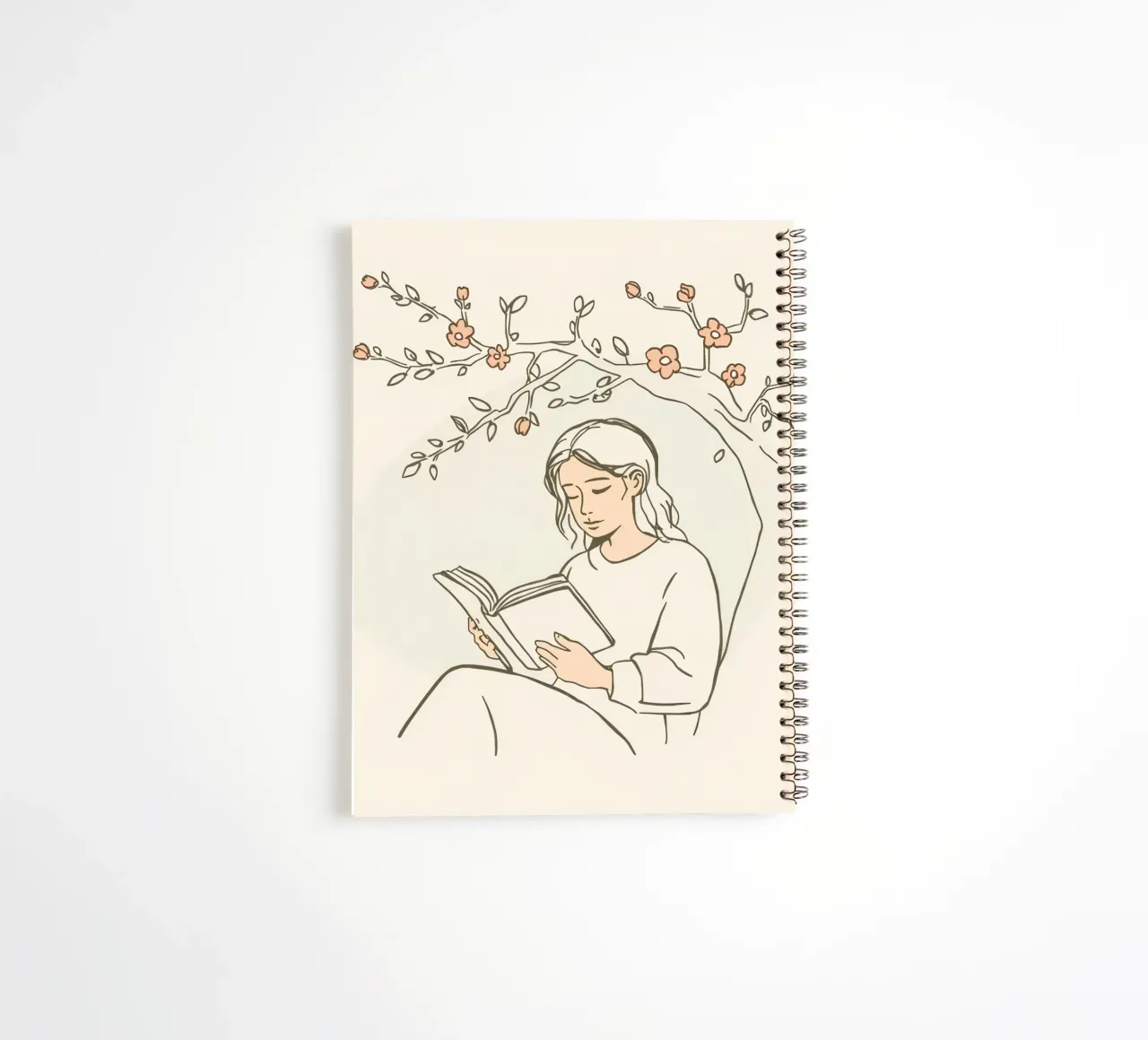 Leggere un libro sotto un albero in fiore in una tranquilla zona all'aperto diario ad anelli da DesignDoodle