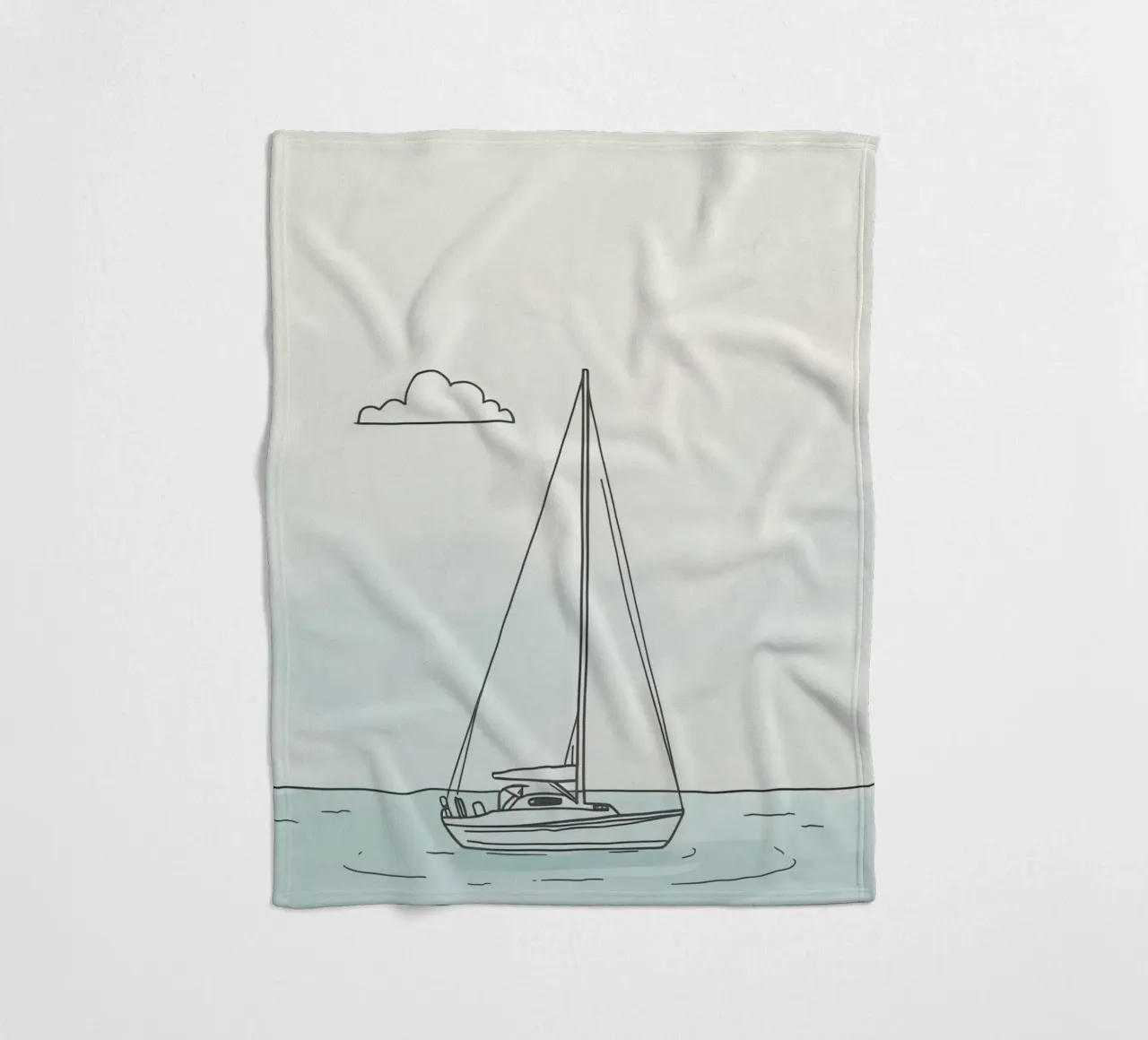 Segelboot treibt auf ruhigem Wasser unter einer leichten Wolke in Fleecedecke von DesignDoodle