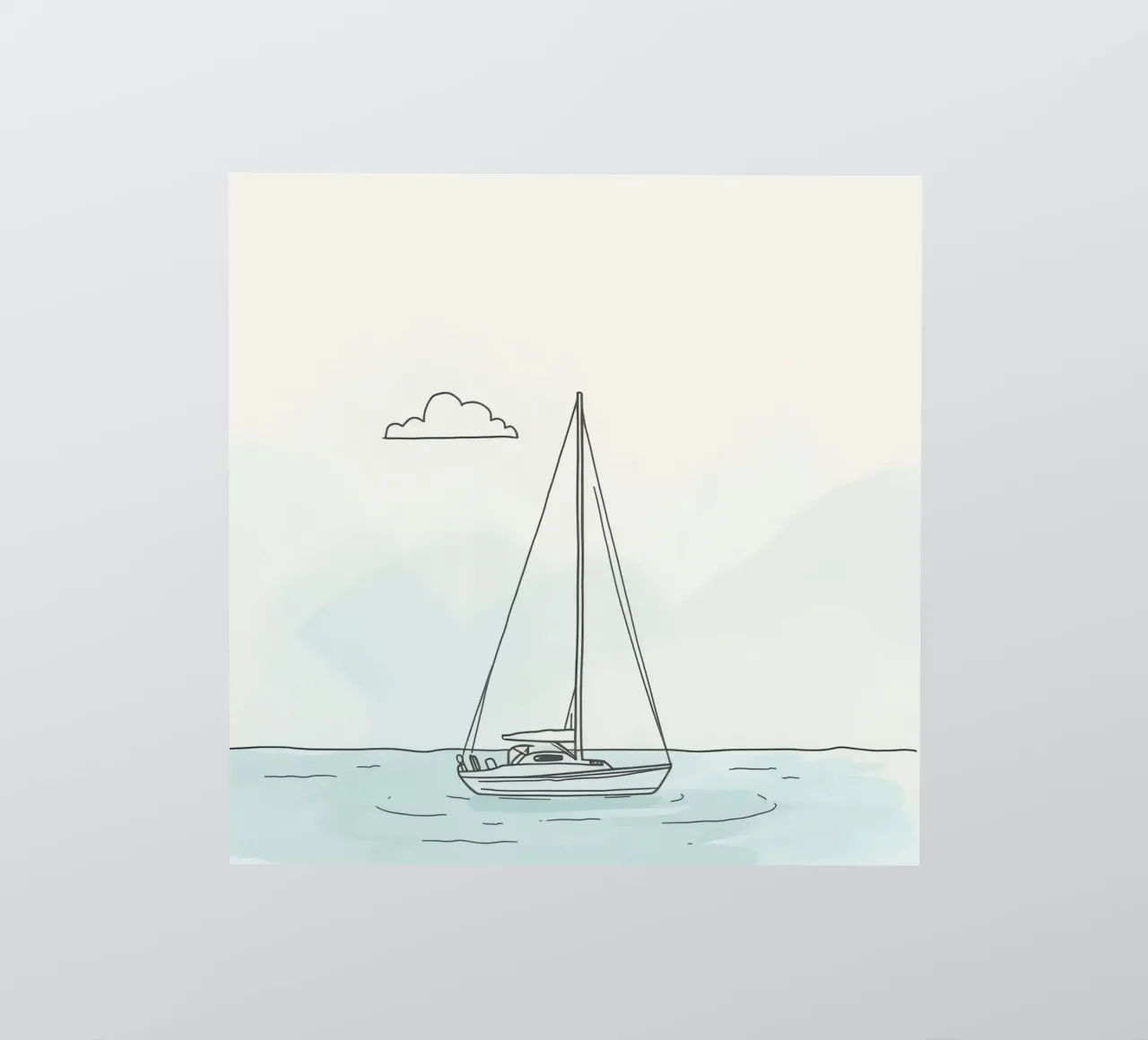 Voilier dérivant sur des eaux calmes sous un léger nuage en autocollant de DesignDoodle