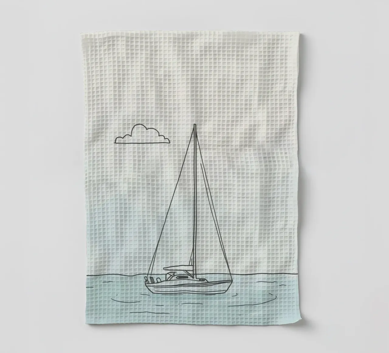 Voilier dérivant sur des eaux calmes sous un léger nuage en torchon de DesignDoodle