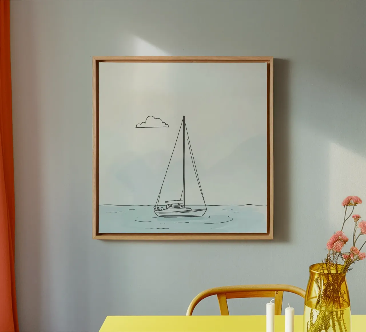 Sailboat drifting on calm waters under a light cloud in canvas by DesignDoodle