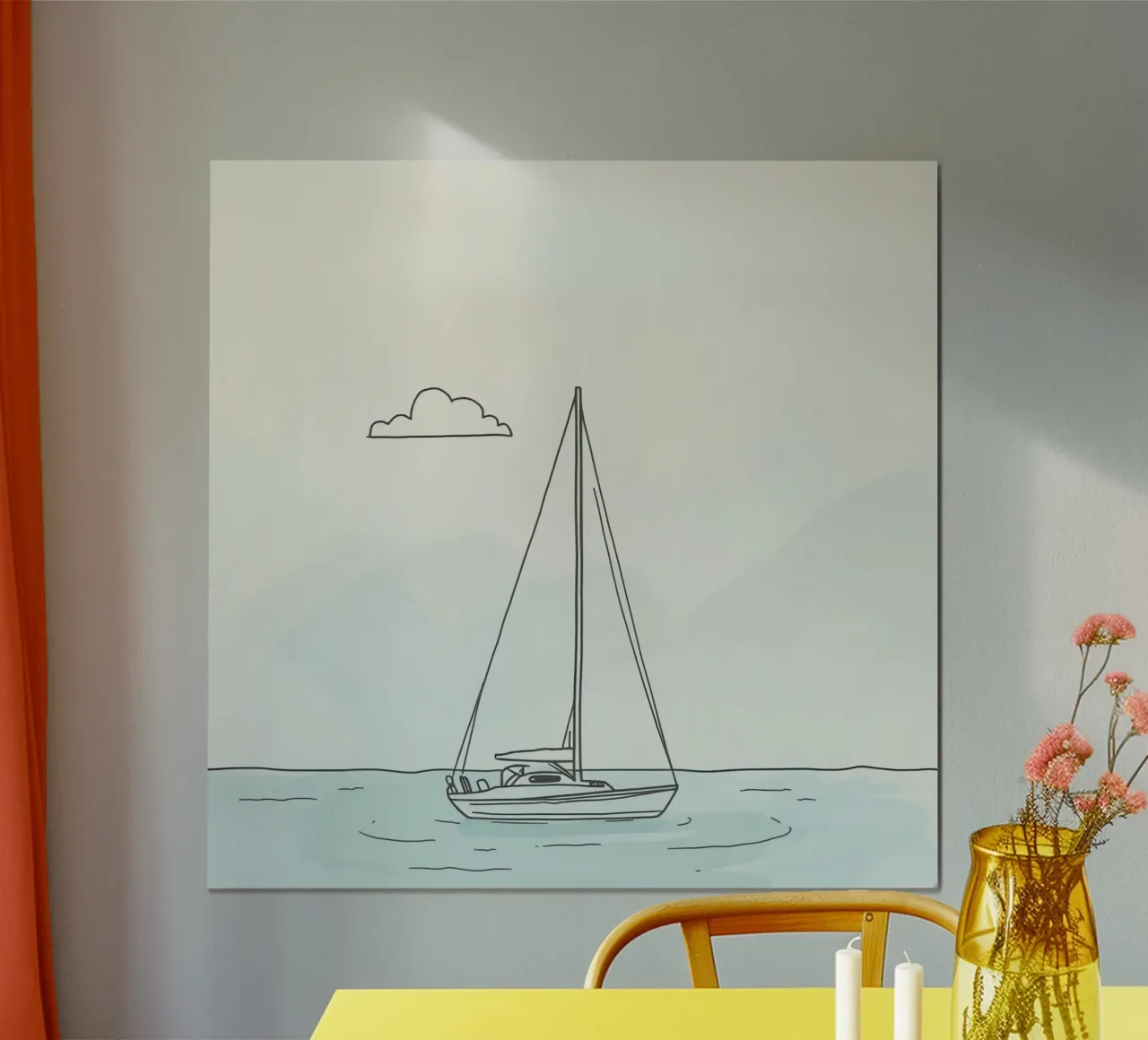 Voilier dérivant sur des eaux calmes sous un léger nuage en hahnemühle de DesignDoodle