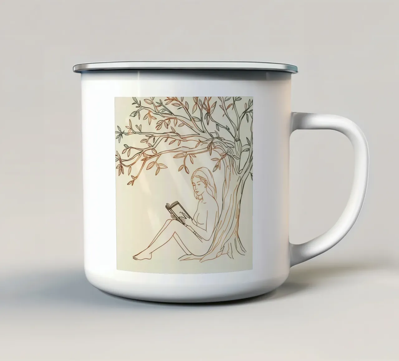 Leggere sotto un albero in una giornata di sole con la natura circostante tazza in smalto da DesignDoodle