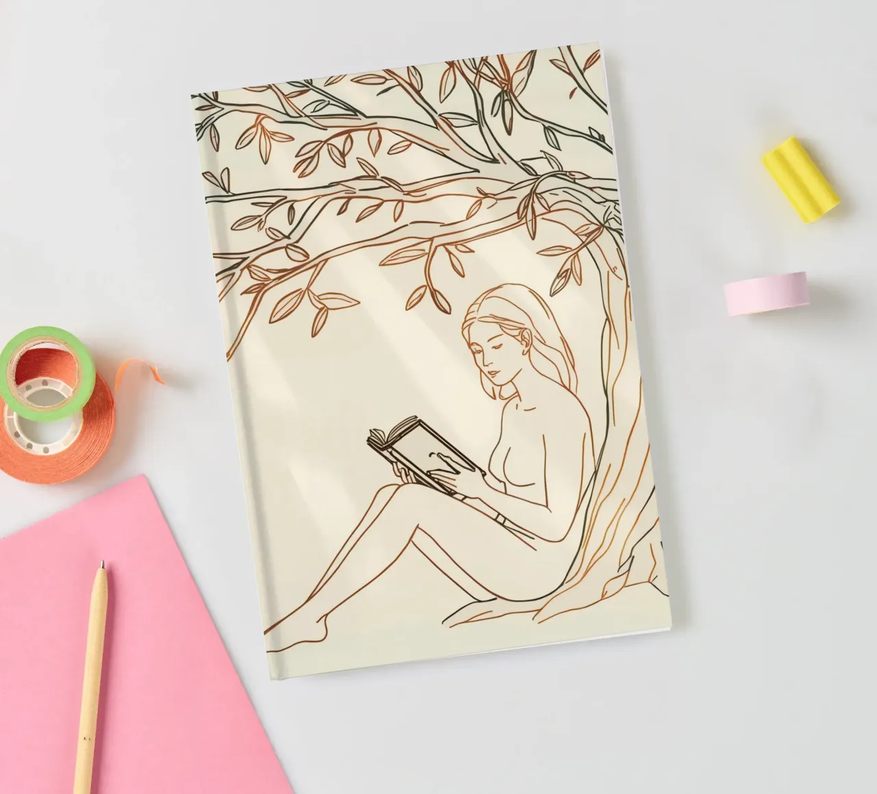 Reading under a tree on a sunny day with natural surrounding notebook by DesignDoodle
