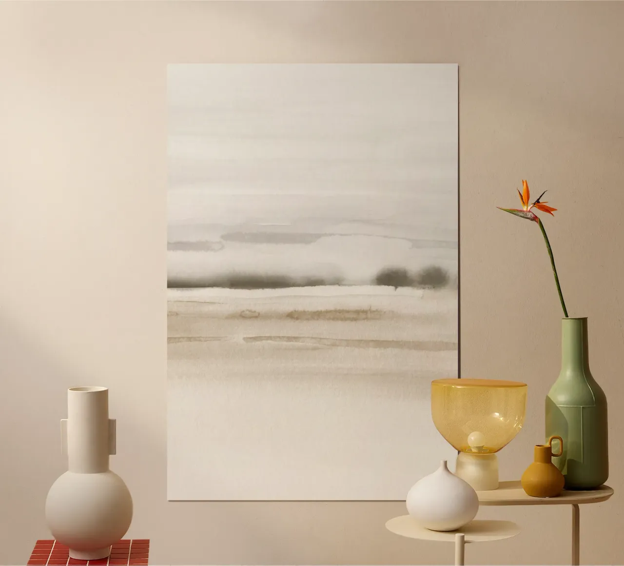 Sea waves in neutral tones 2/2 poster with plastic frame by NouveauPrints
