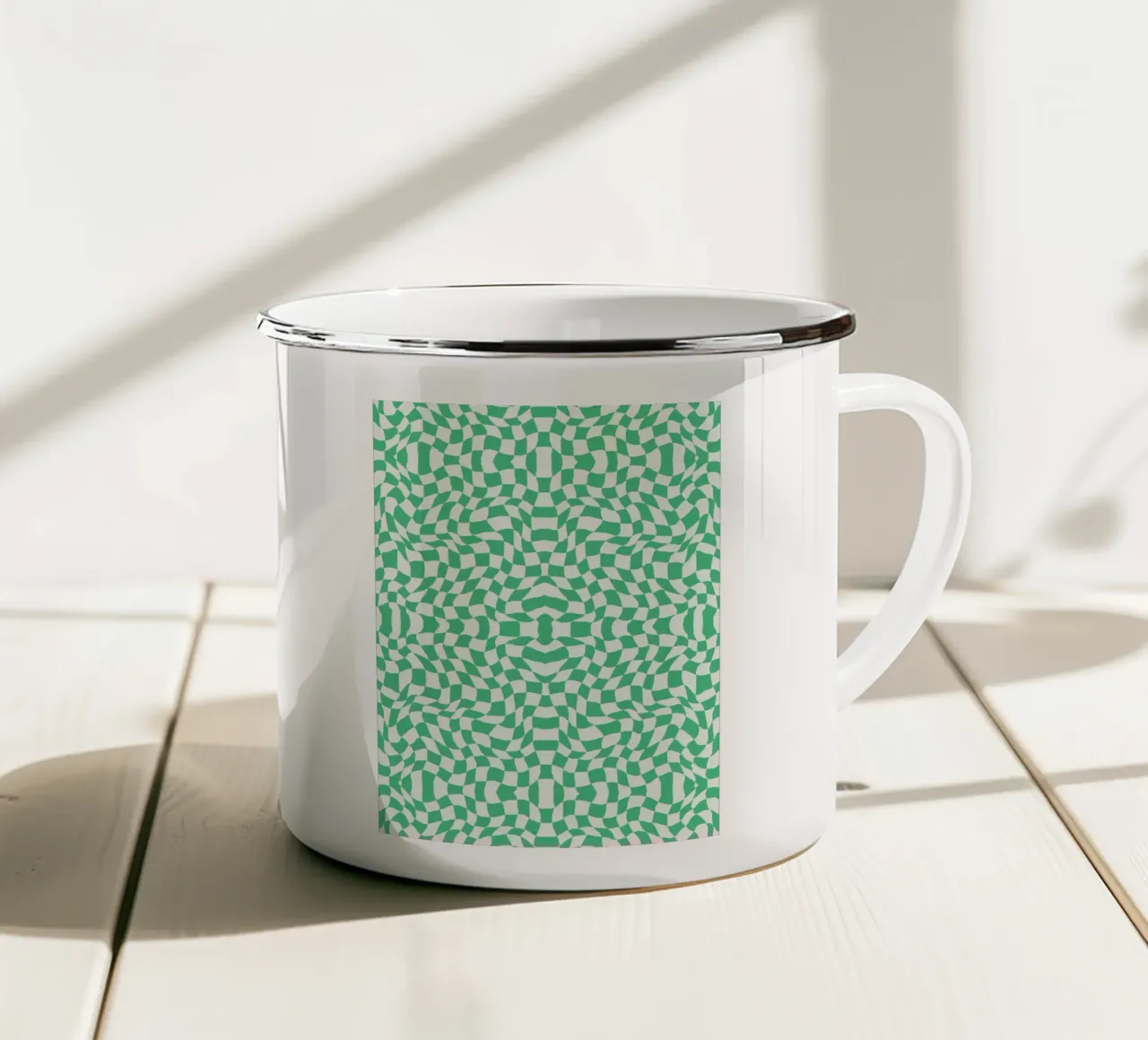 Symmetrical checker vibration 04 enamel mug by Little Dean