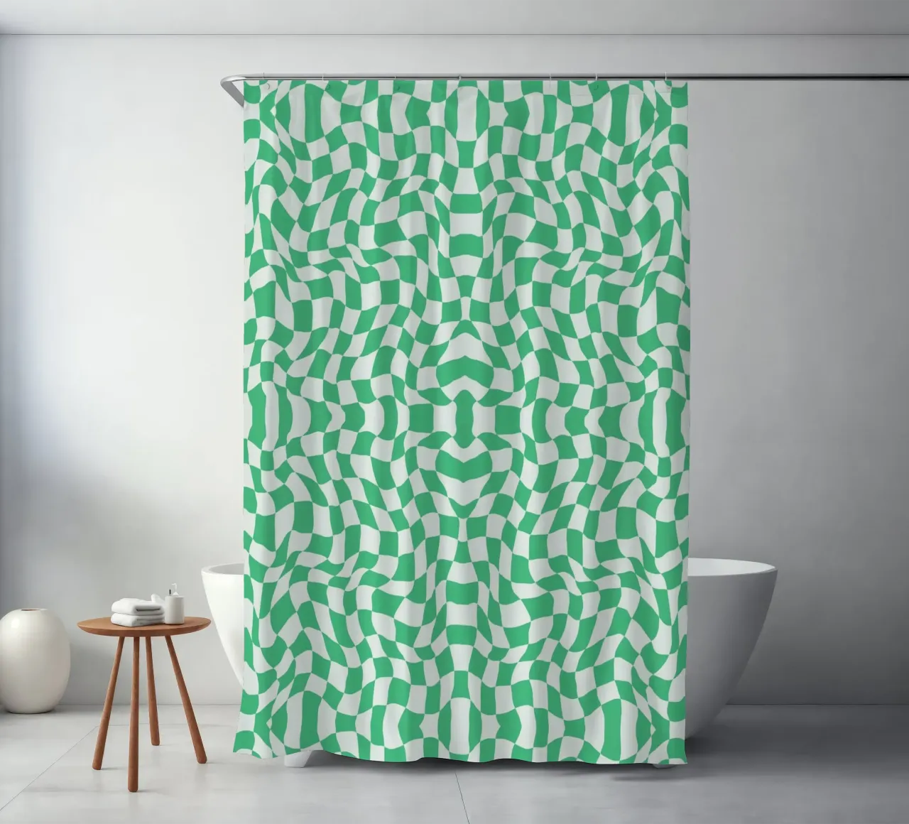 Symmetrical checker vibration 04 shower curtain by Little Dean