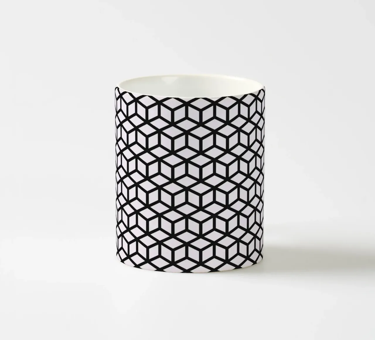Bauhaus cube pattern graphic ceramic mug by Studio Vibe