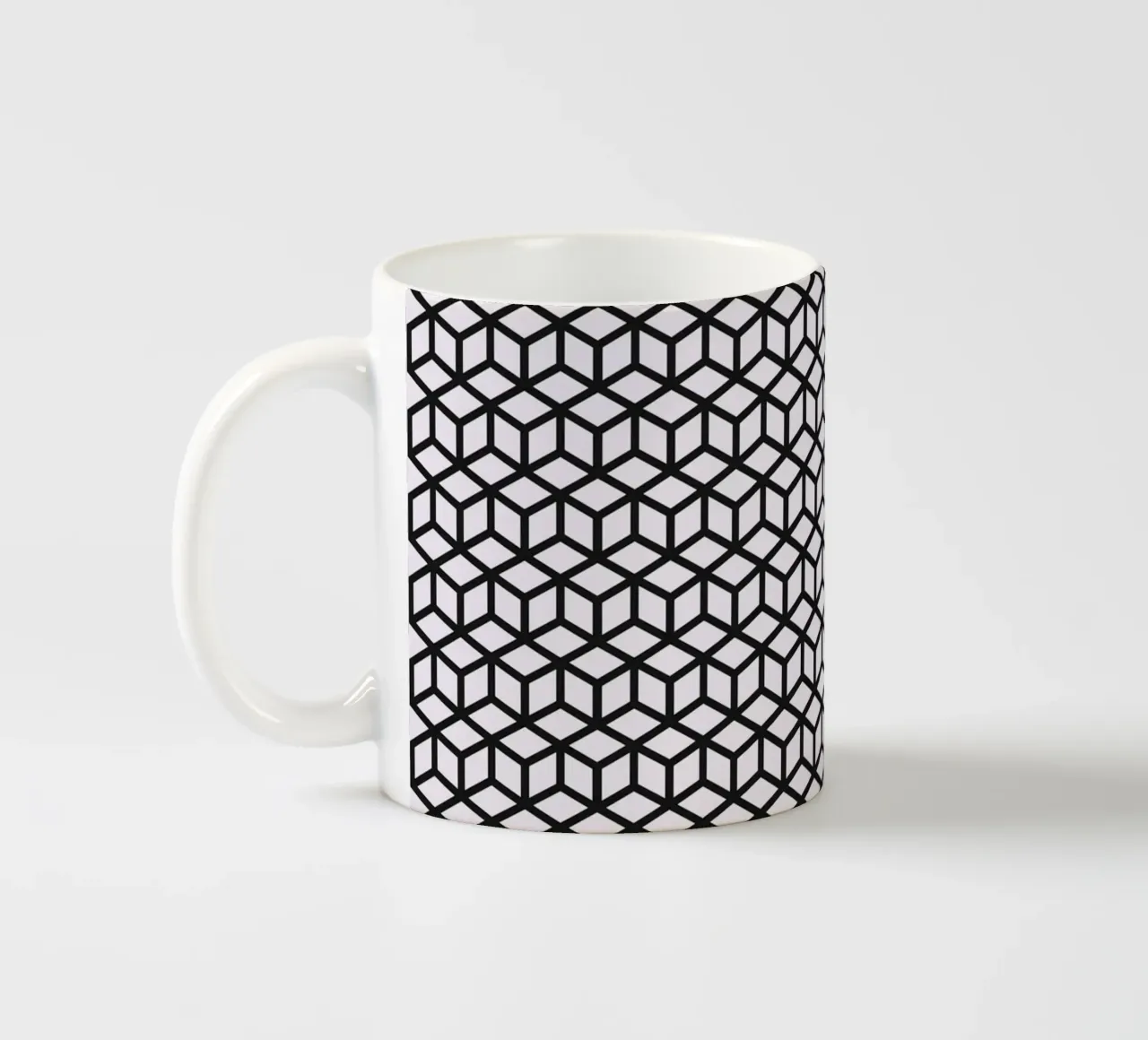 Bauhaus cube pattern graphic ceramic mug by Studio Vibe