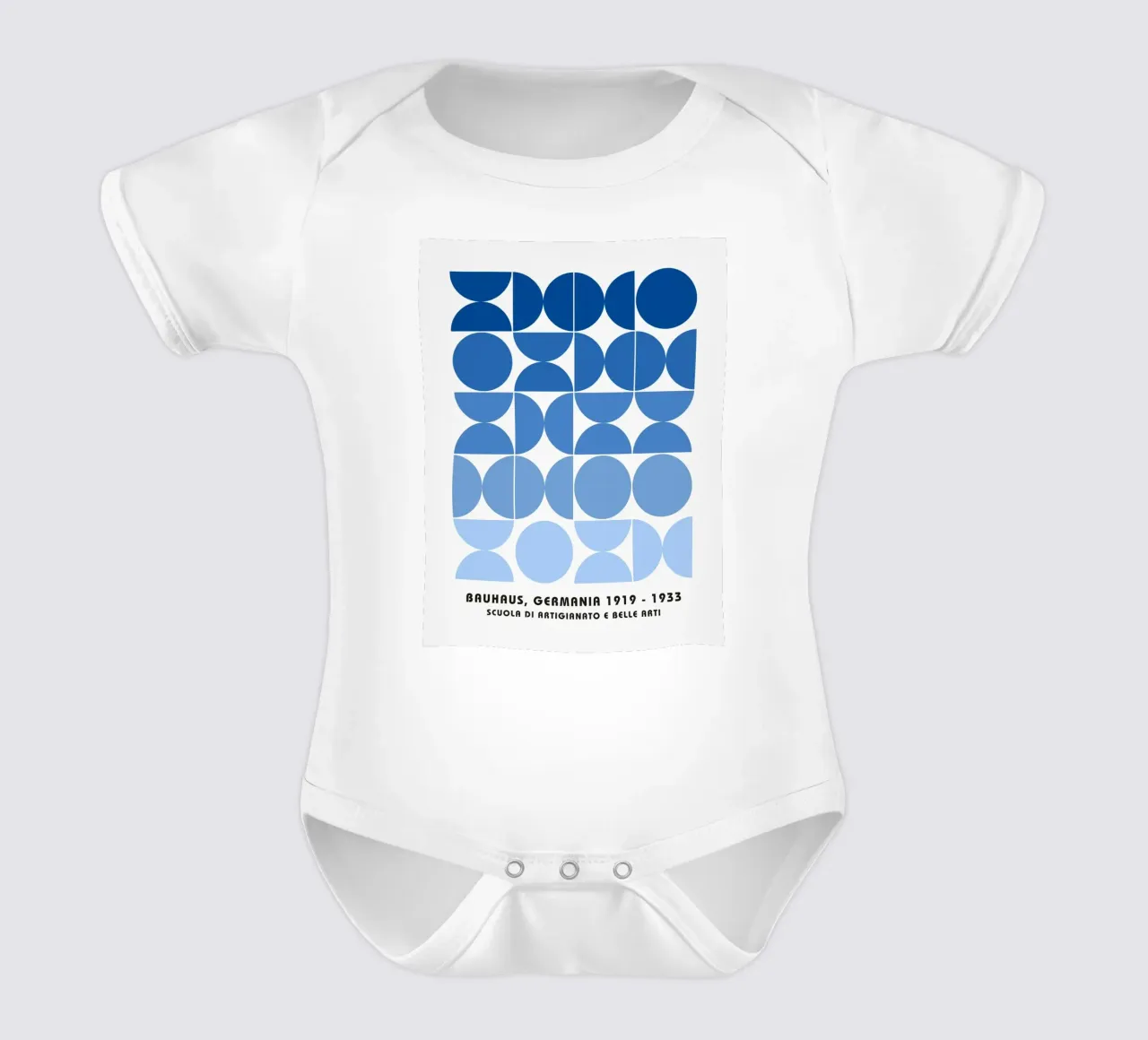 Blue Bauhaus sample poster short-sleeve baby romper by Studio Vibe