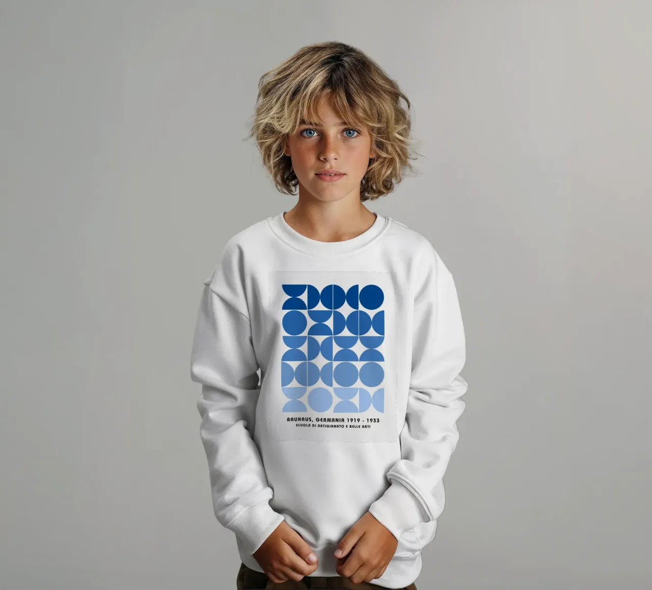 Blue Bauhaus sample poster kids sweatshirt by Studio Vibe