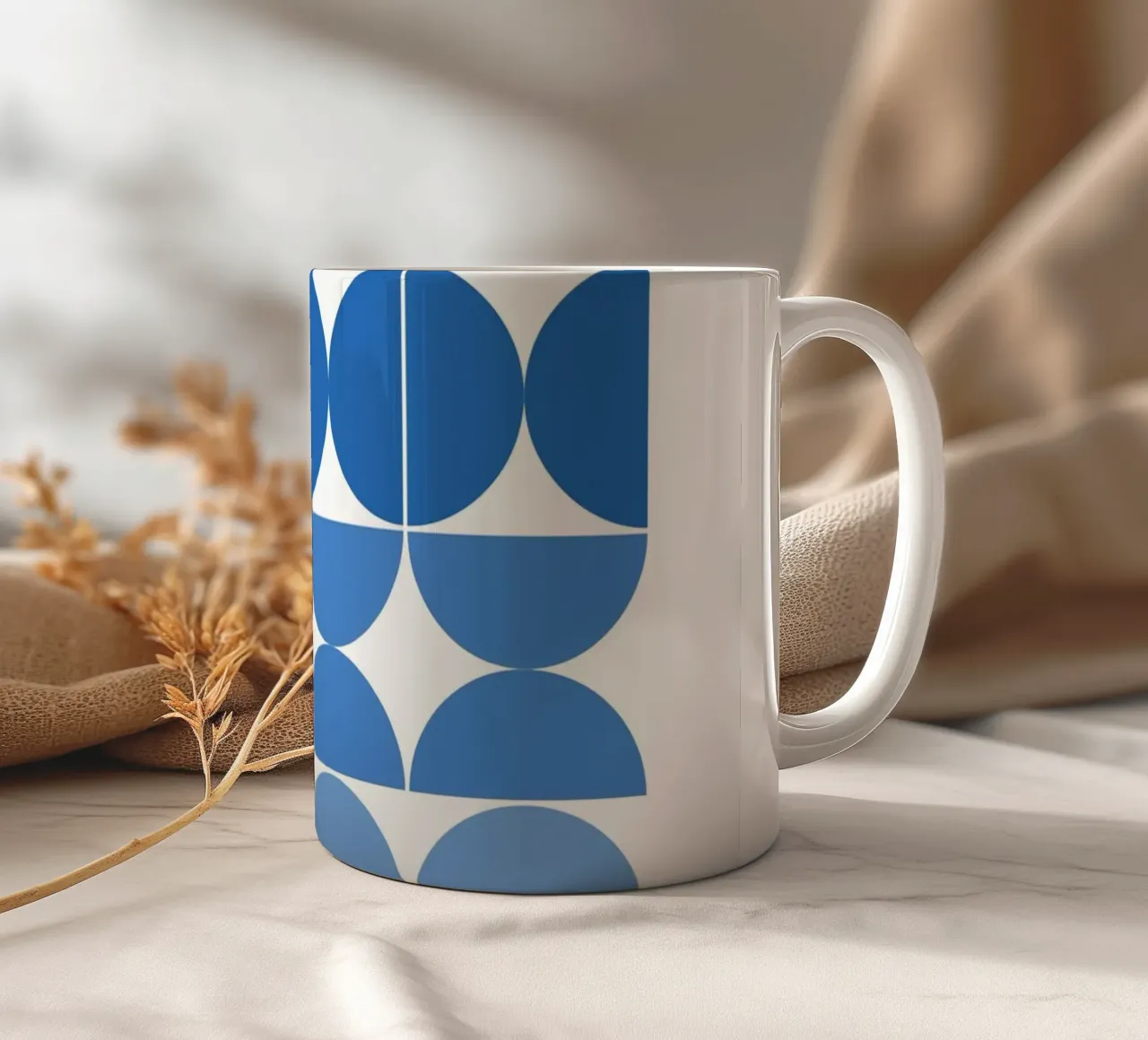 Blue Bauhaus sample poster ceramic mug by Studio Vibe