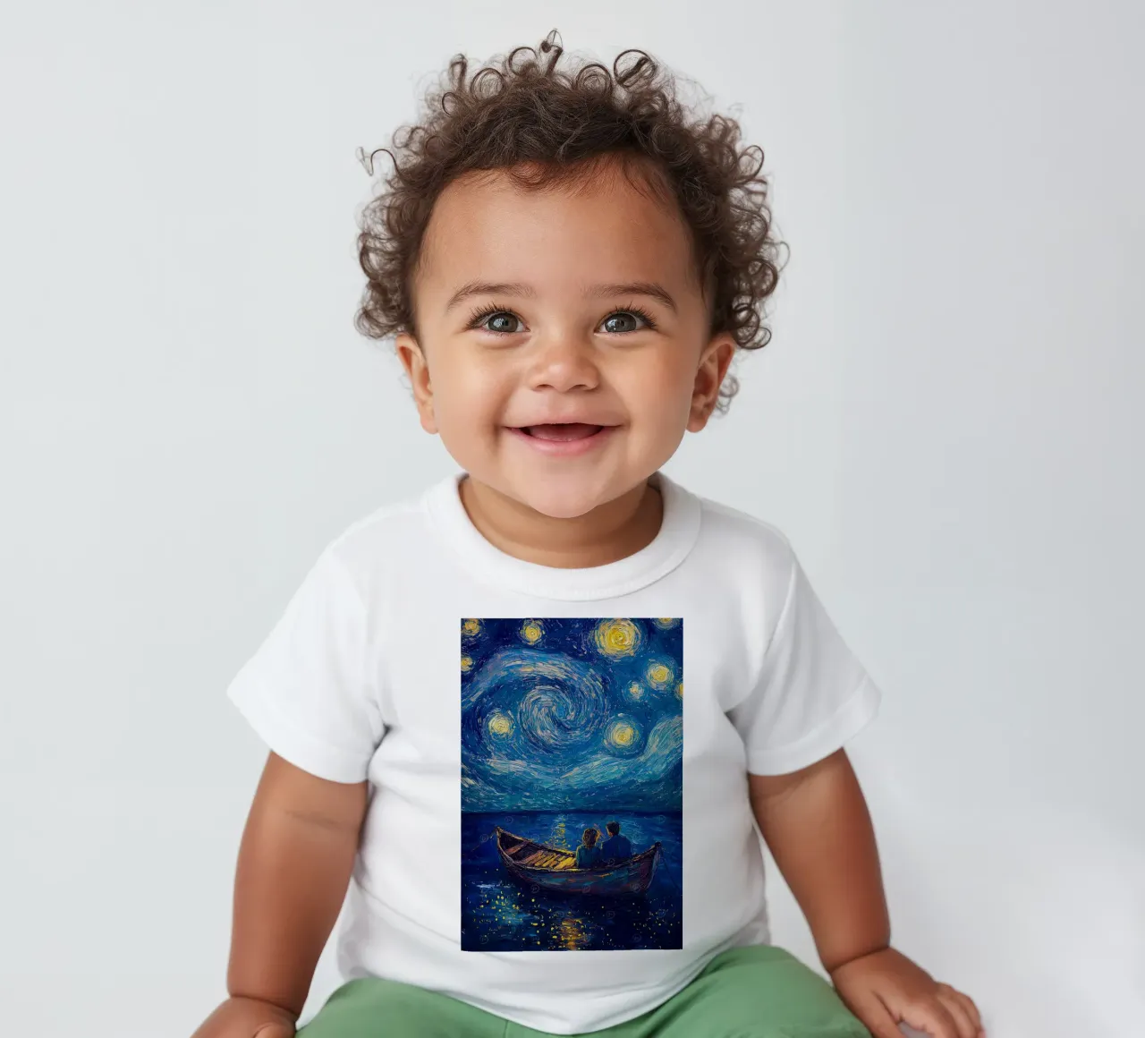 couple relaxing on a boat at night baby t-shirt by Piper Shop Oke