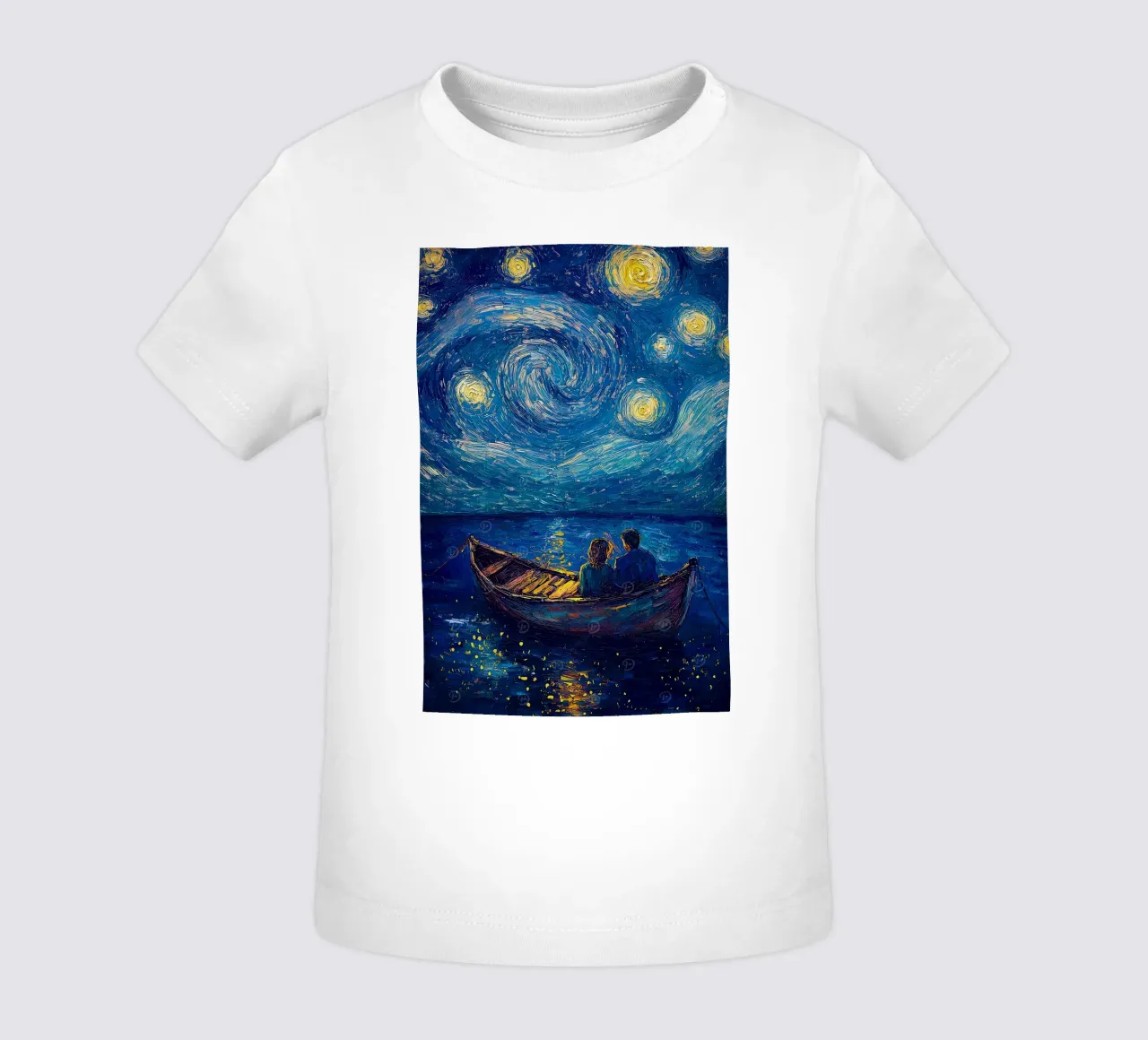couple relaxing on a boat at night baby t-shirt by Piper Shop Oke