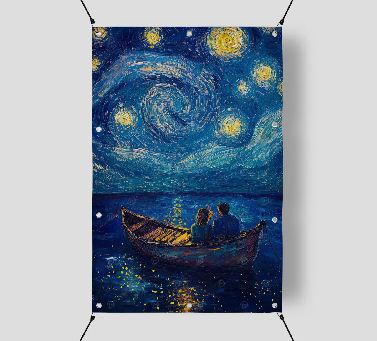 Coppia che si rilassa su una barca di notte telo in pvc da Piper Shop Oke