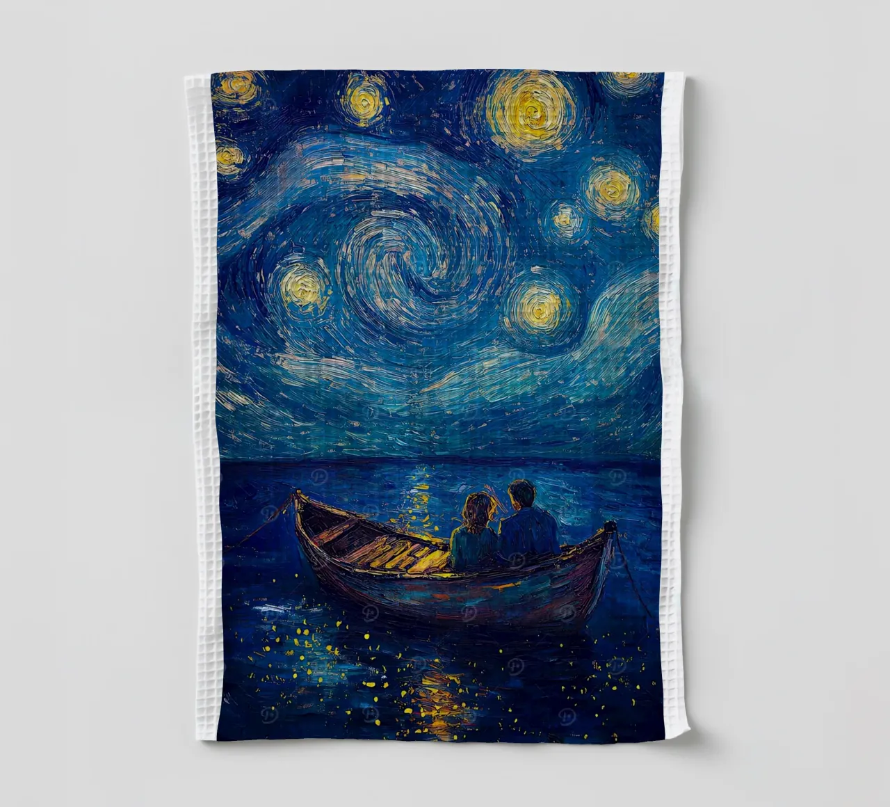 Coppia che si rilassa su una barca di notte canovaccio da cucina da Piper Shop Oke