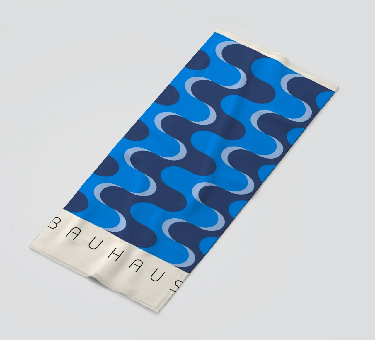 Bauhaus wave pattern blue beach towel by Studio Vibe