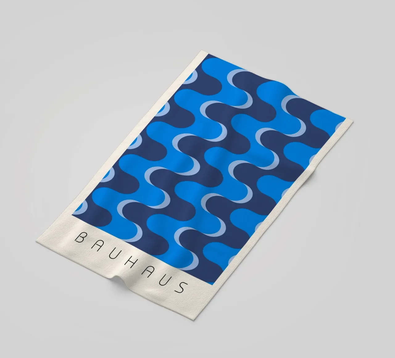 Bauhaus wave pattern blue beach towel by Studio Vibe