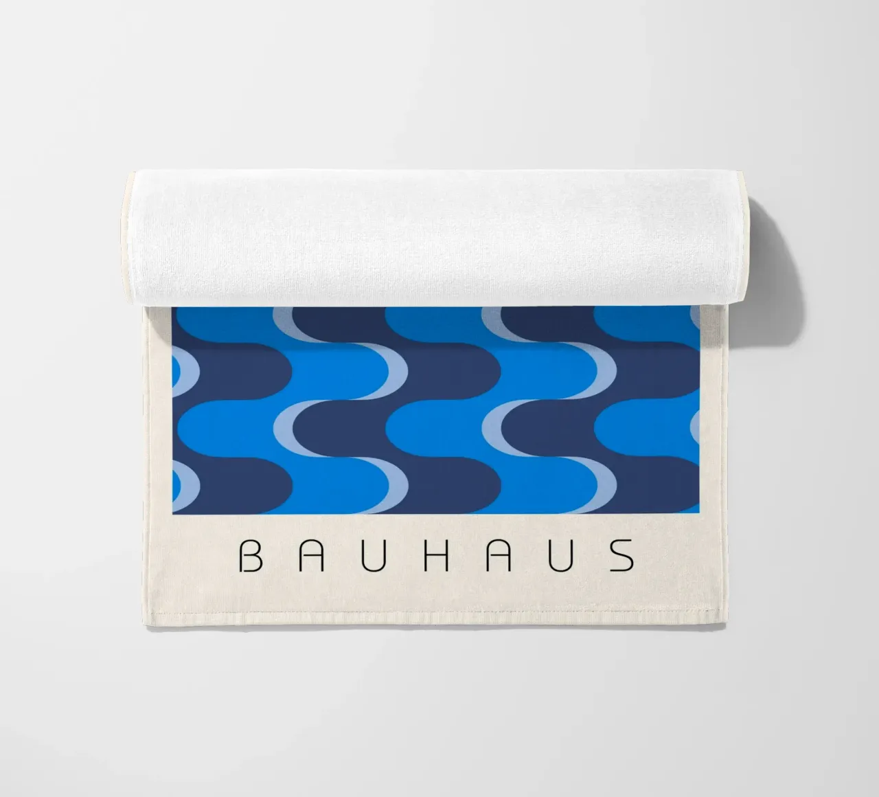 Bauhaus wave pattern blue beach towel by Studio Vibe