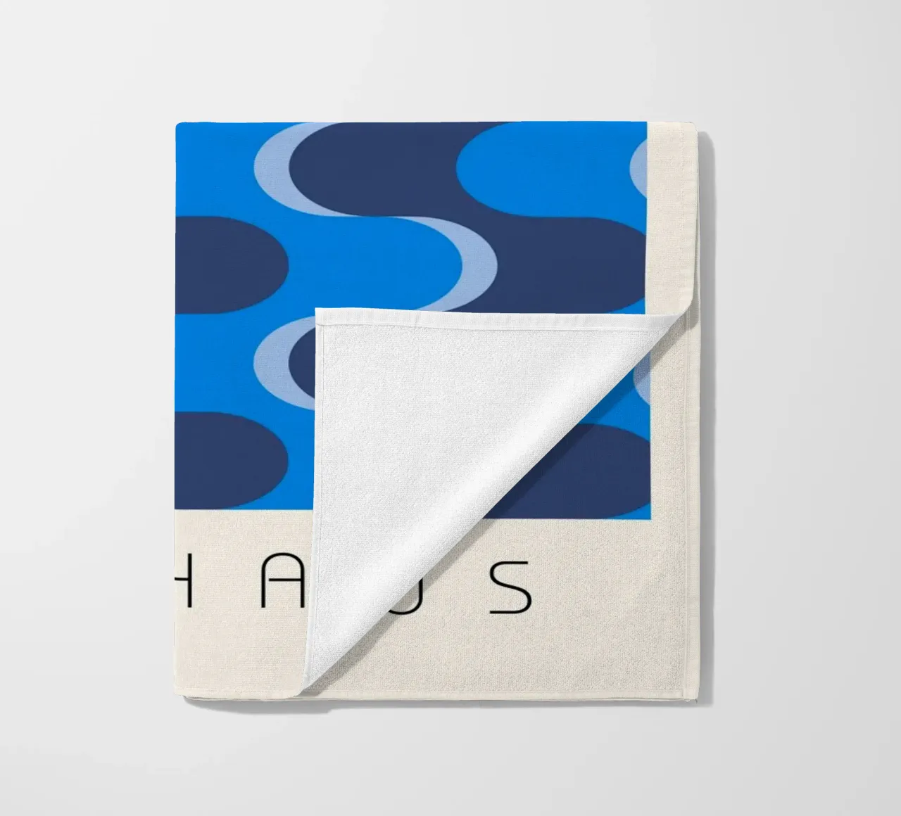 Bauhaus wave pattern blue beach towel by Studio Vibe