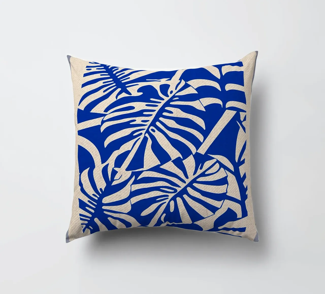 Paper Nature Blue Monstera decorative cushion by Amanda Studio