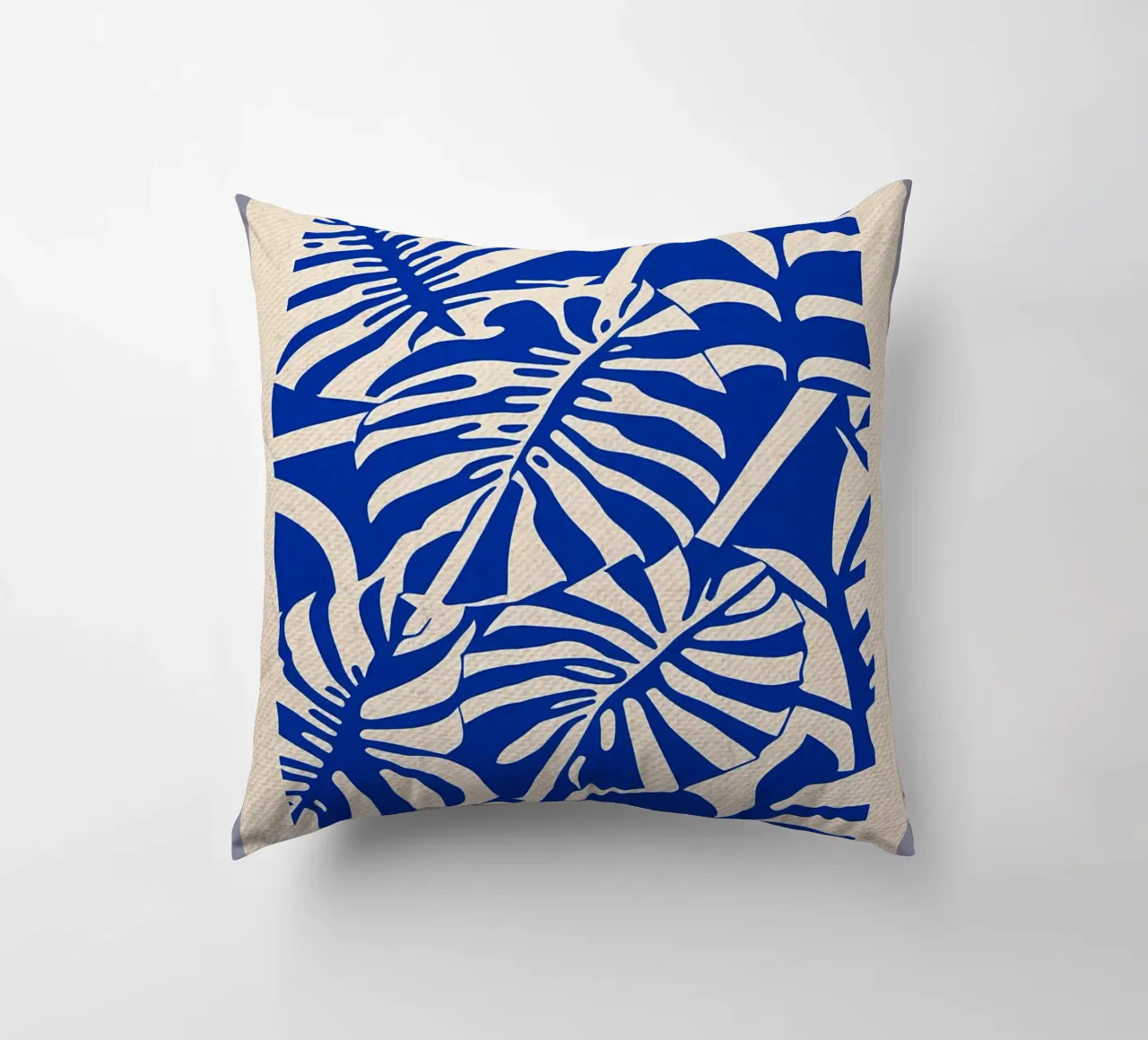 Paper Nature Blue Monstera decorative cushion by Amanda Studio