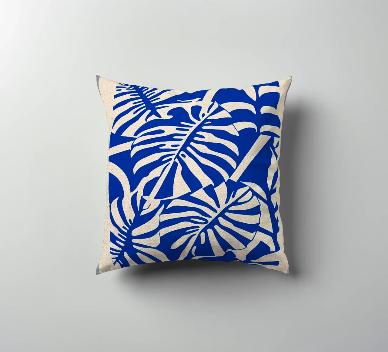 Paper Nature Blue Monstera decorative cushion by Amanda Studio