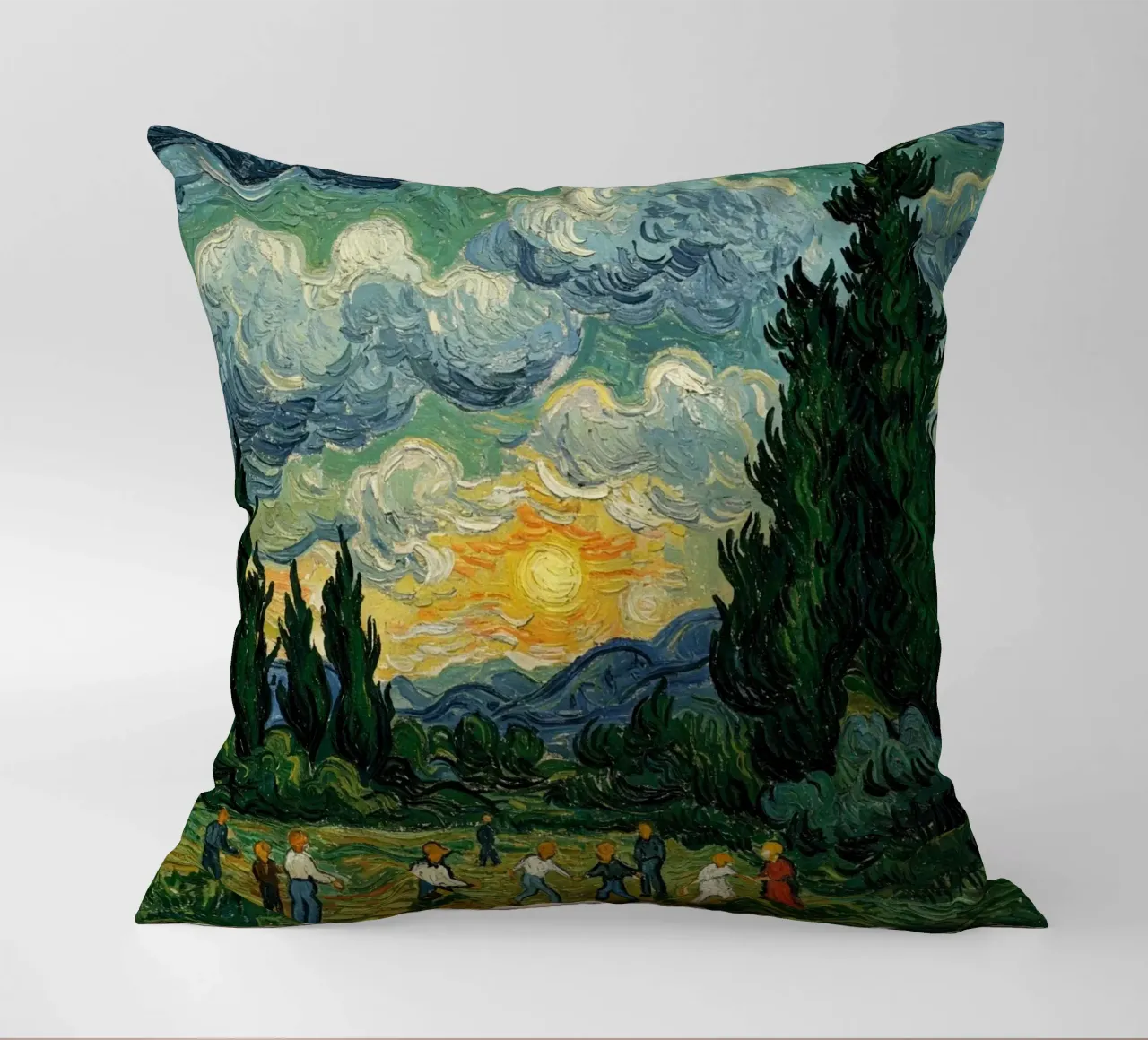 people see the sunset with the tall pine trees decorative cushion by Piper Shop Oke