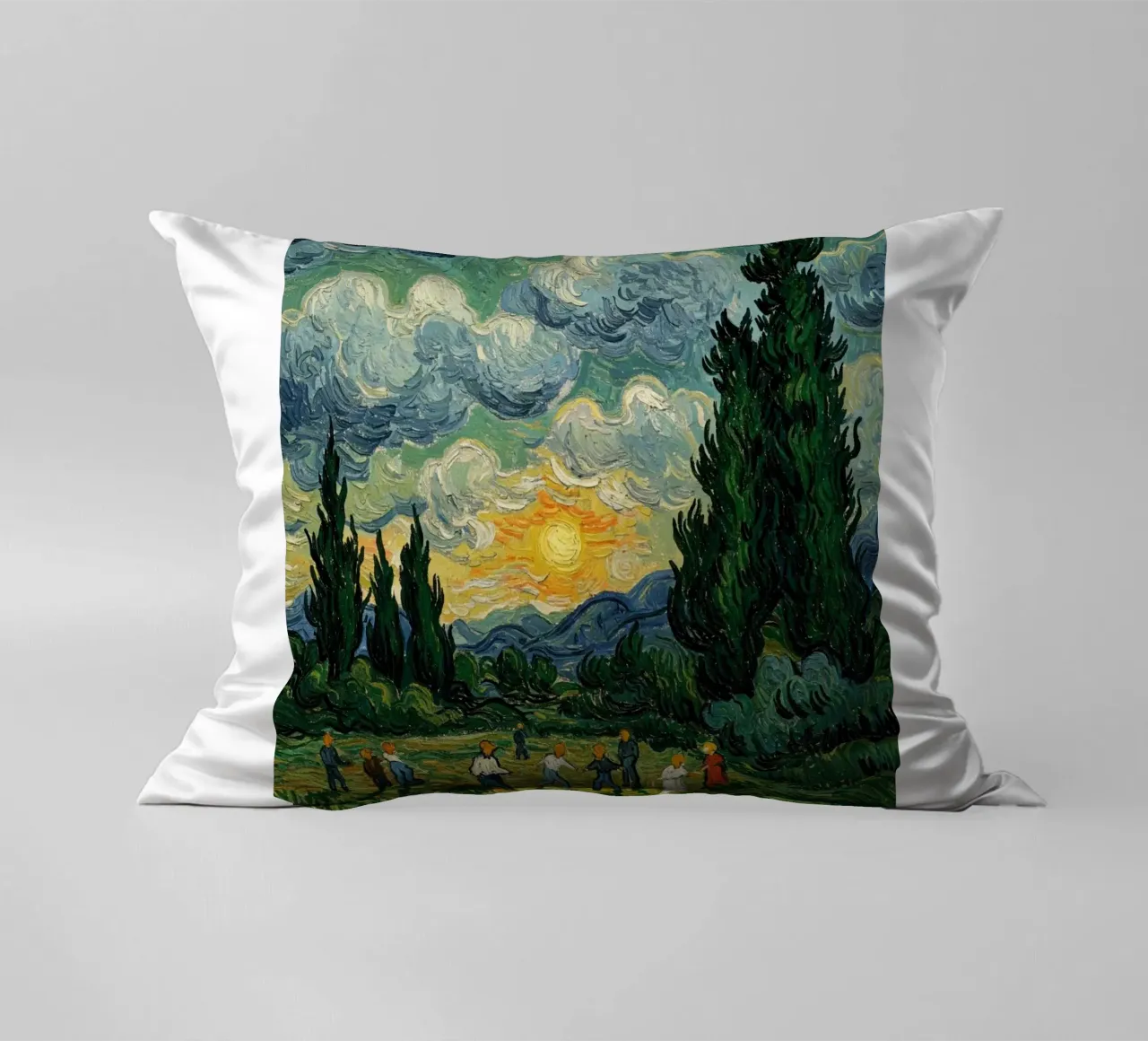 people see the sunset with the tall pine trees decorative cushion by Piper Shop Oke