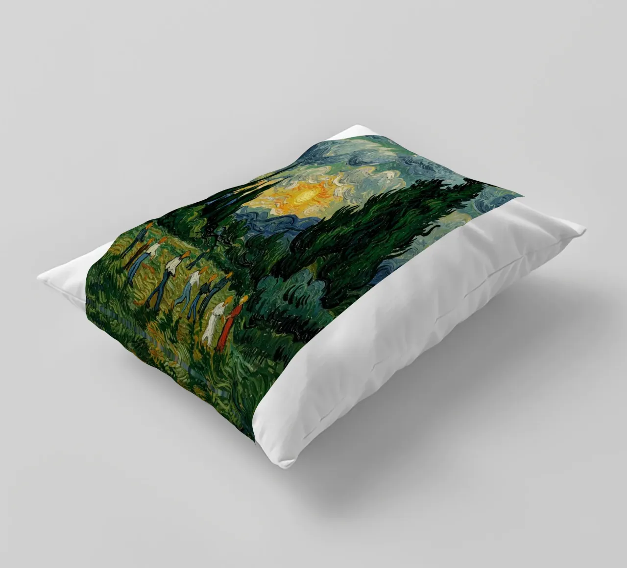 people see the sunset with the tall pine trees decorative cushion by Piper Shop Oke