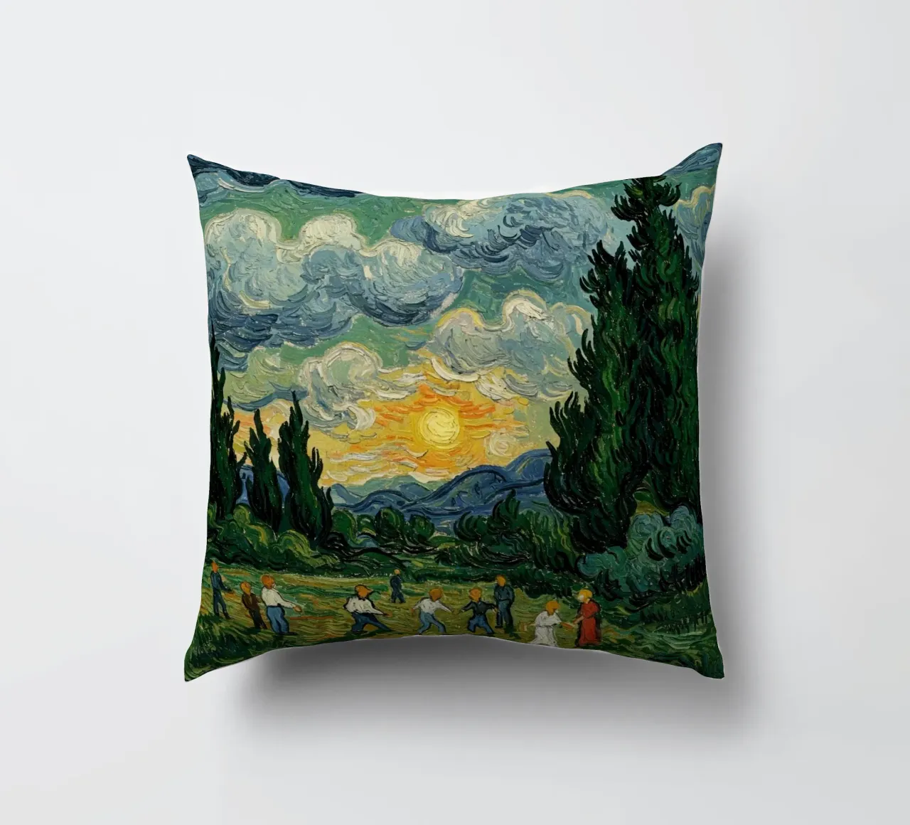 people see the sunset with the tall pine trees decorative cushion by Piper Shop Oke