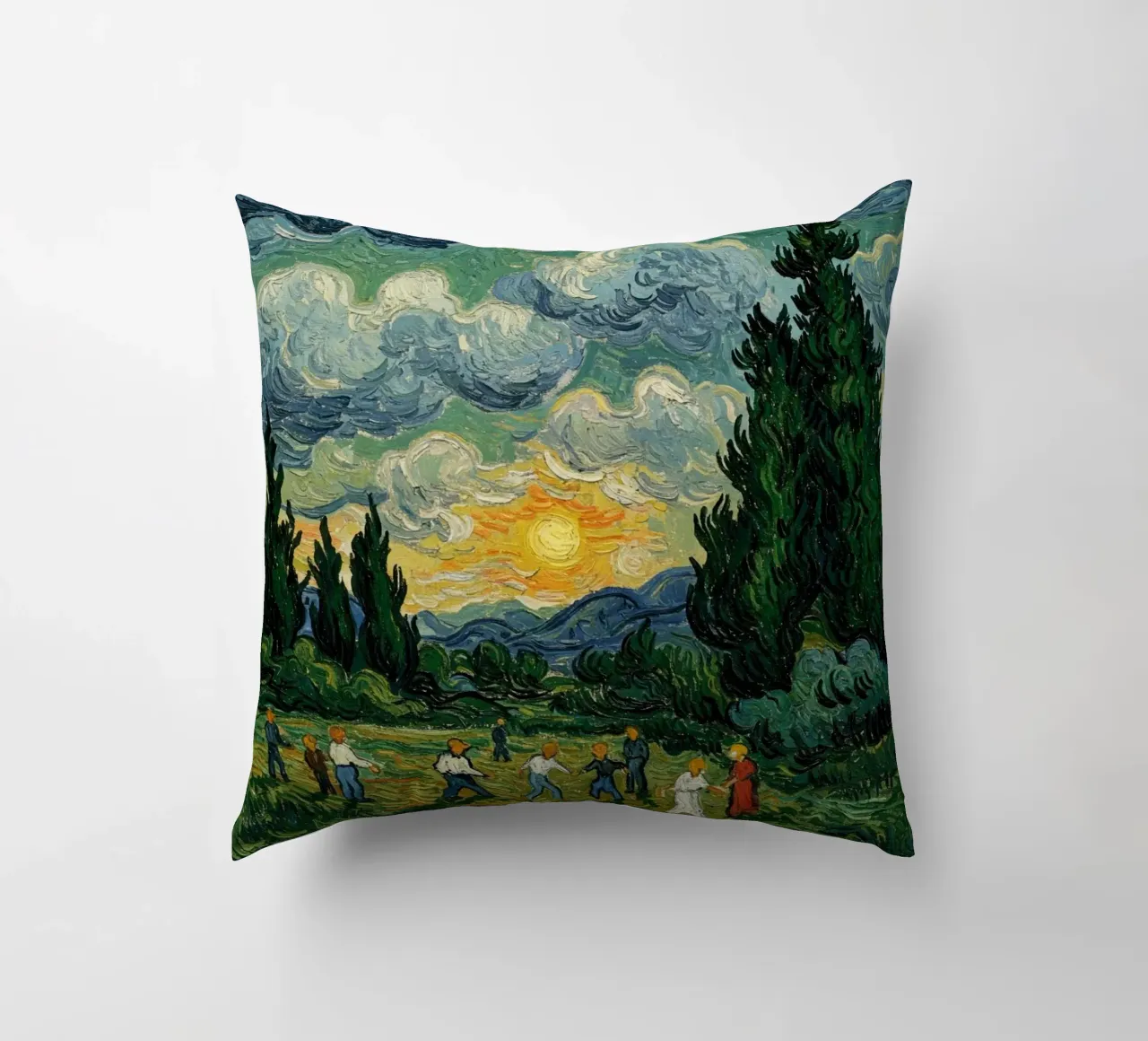 people see the sunset with the tall pine trees decorative cushion by Piper Shop Oke