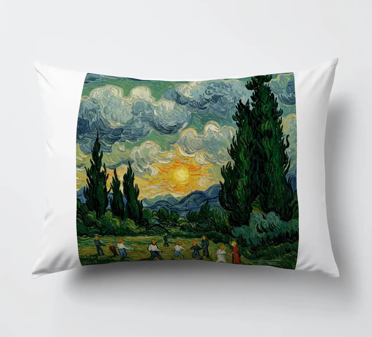 people see the sunset with the tall pine trees decorative cushion by Piper Shop Oke