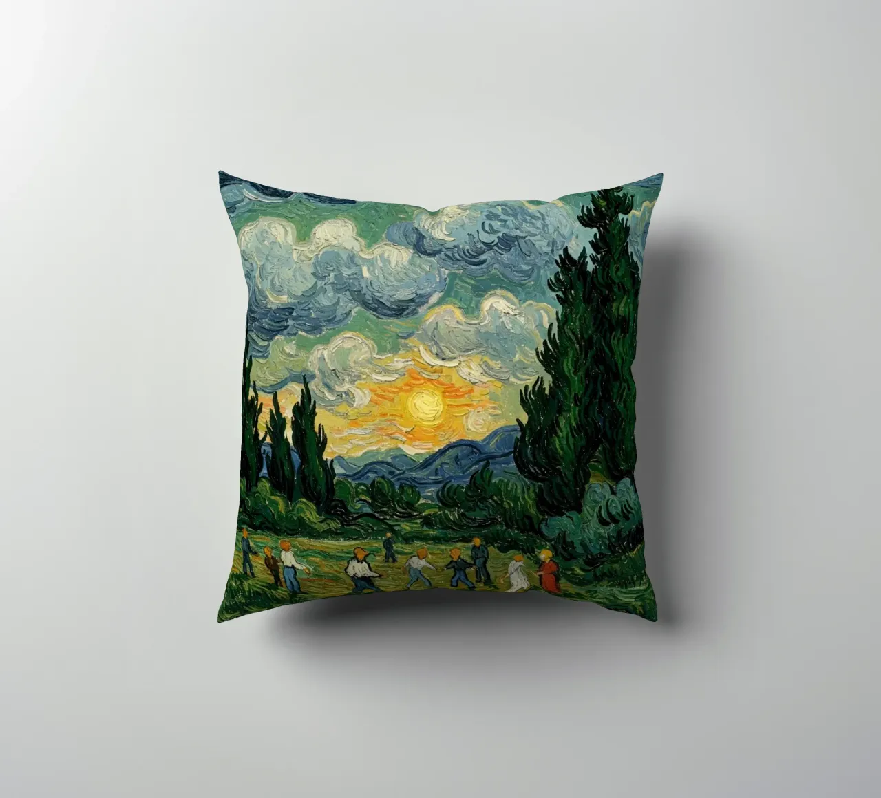 people see the sunset with the tall pine trees decorative cushion by Piper Shop Oke