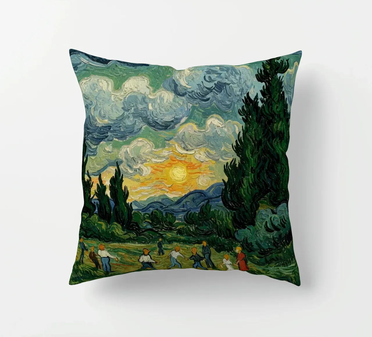 people see the sunset with the tall pine trees decorative cushion by Piper Shop Oke