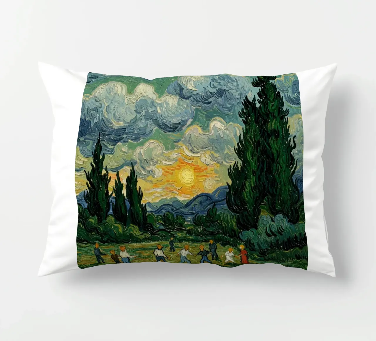 people see the sunset with the tall pine trees decorative cushion by Piper Shop Oke