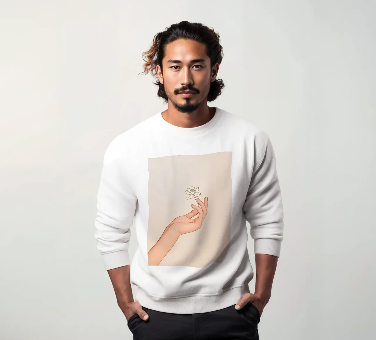 Mano che tiene un fiore delicato su uno sfondo chiaro felpa da DesignDoodle