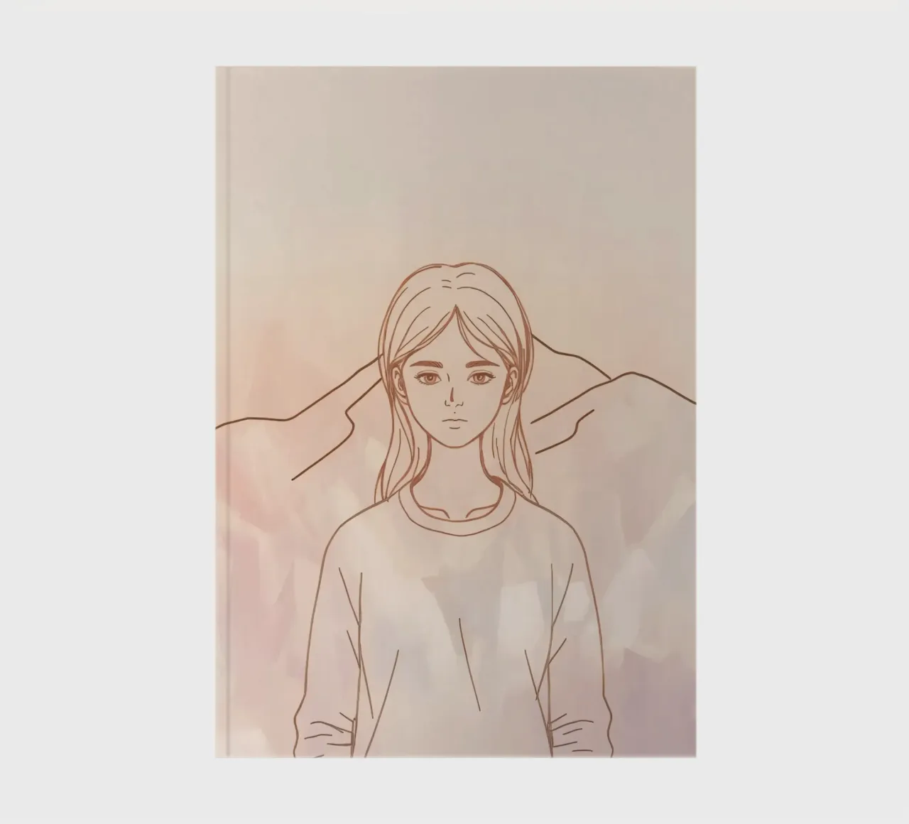 Girl standing in front of mountains with a minimalist style notebook by DesignDoodle