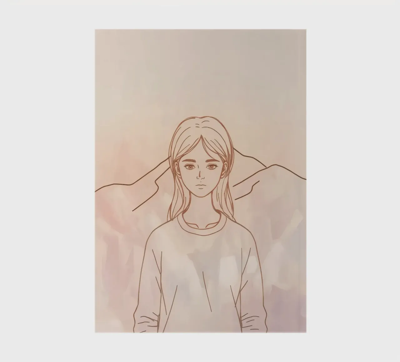 Girl standing in front of mountains with a minimalist style notebook by DesignDoodle