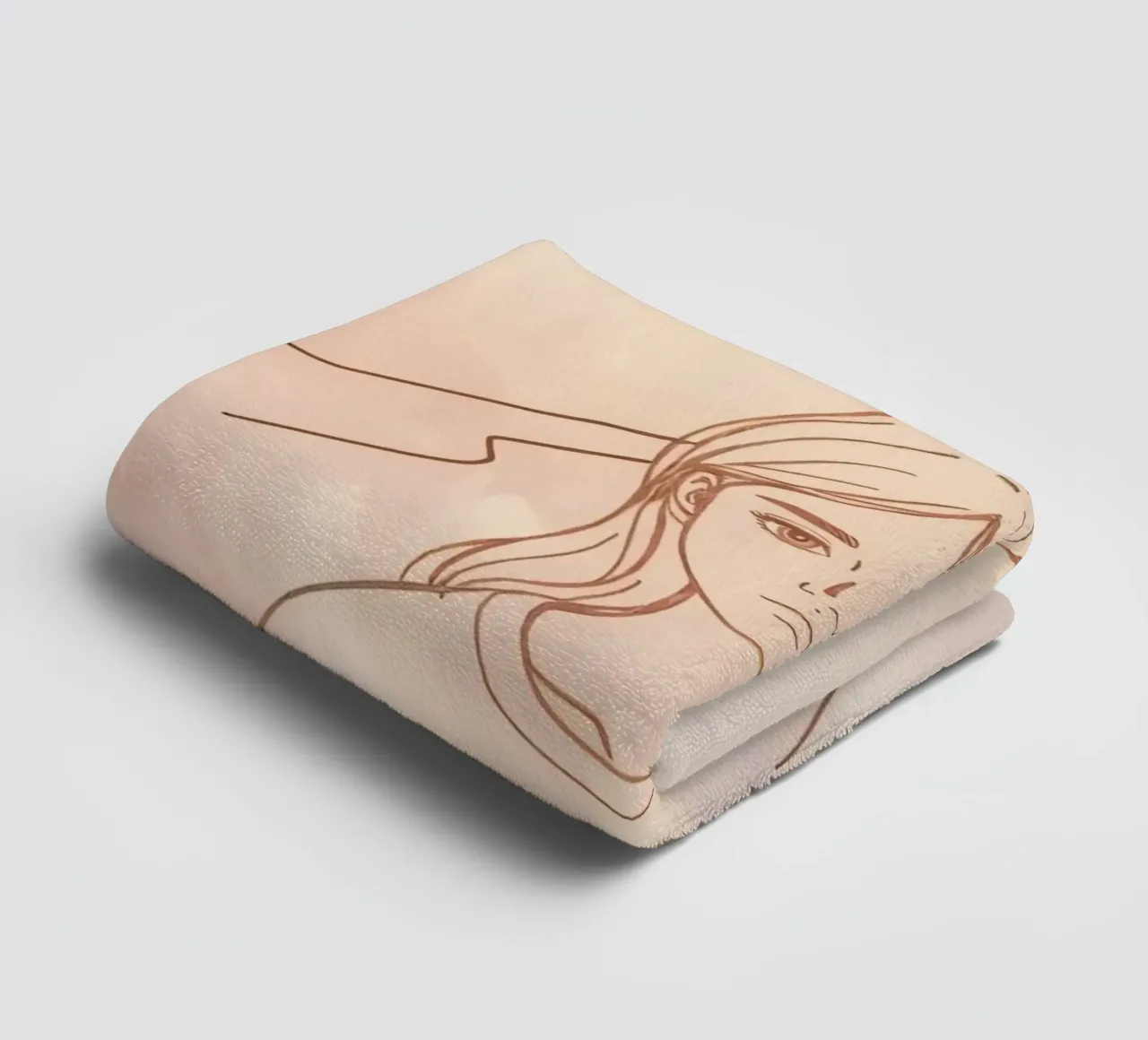 Girl standing in front of mountains with a minimalist style towel by DesignDoodle