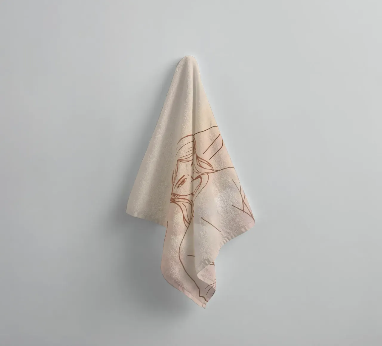 Girl standing in front of mountains with a minimalist style towel by DesignDoodle