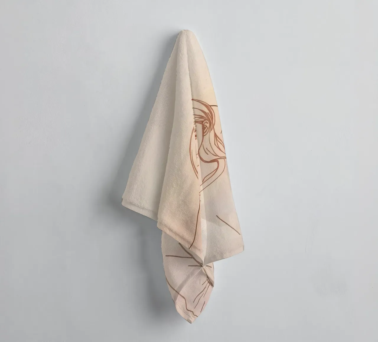 Girl standing in front of mountains with a minimalist style towel by DesignDoodle