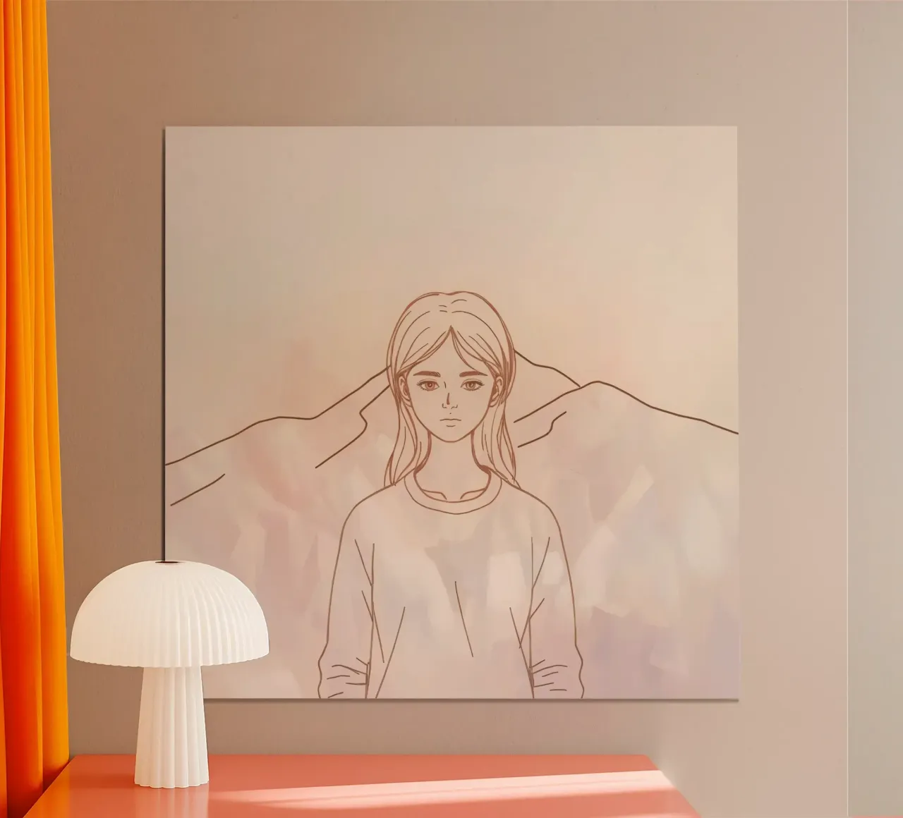Girl standing in front of mountains with a minimalist style poster by DesignDoodle