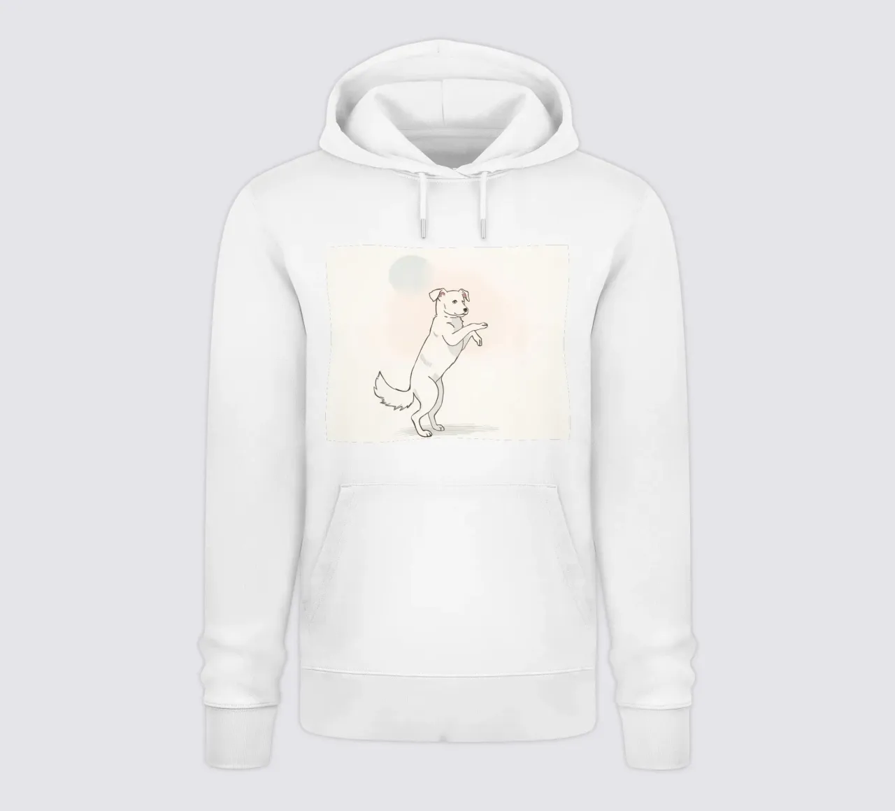 Cane giocoso in piedi su due zampe in un semplice artistico felpa con cappuccio da DesignDoodle