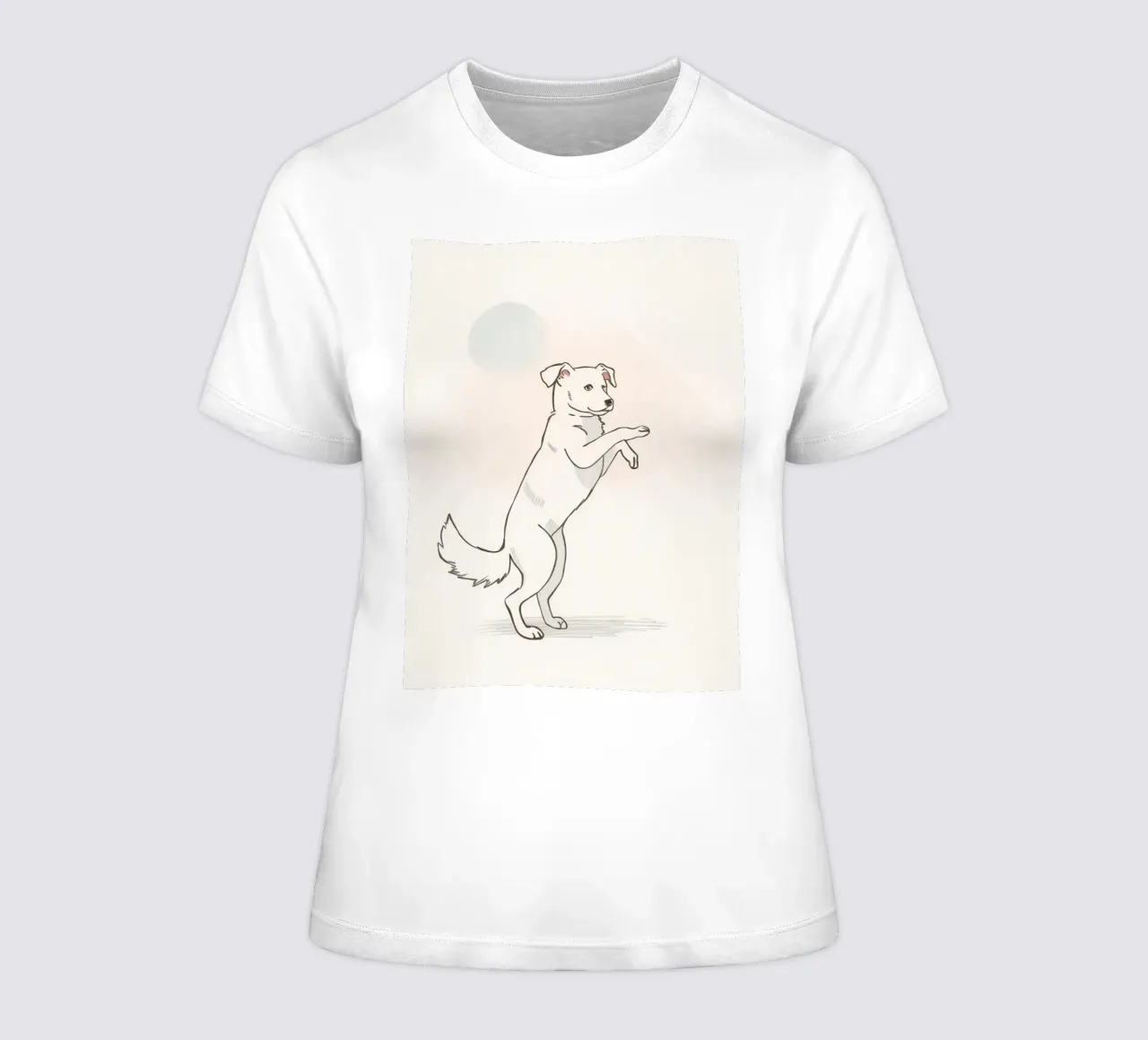 Cane giocoso in piedi su due zampe in un semplice artistico t-shirt da donna da DesignDoodle