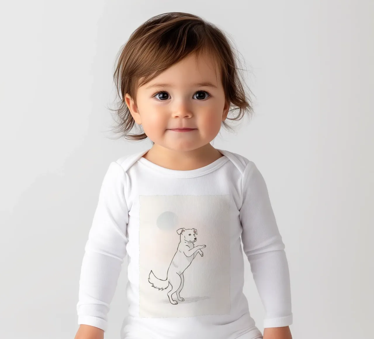 Cane giocoso in piedi su due zampe in un semplice artistico body neonato maniche lunghe da DesignDoodle